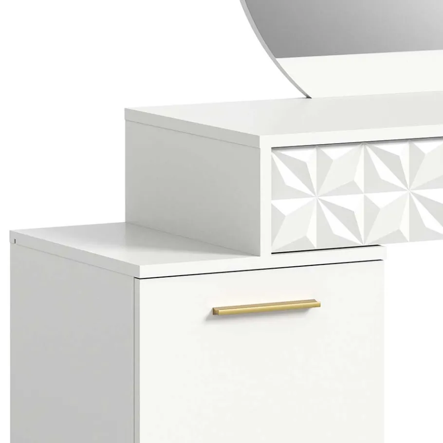 Discount Wohnen Design Schminkkommode mit rundem Spiegel - Ustabo