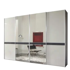New Wohnen Design Schrank mit Spiegel & Glas Front Hellgrau - Capolyna