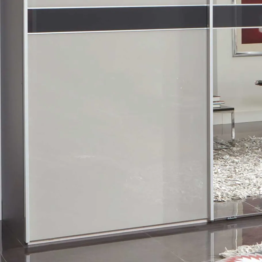 New Wohnen Design Schrank mit Spiegel & Glas Front Hellgrau - Capolyna