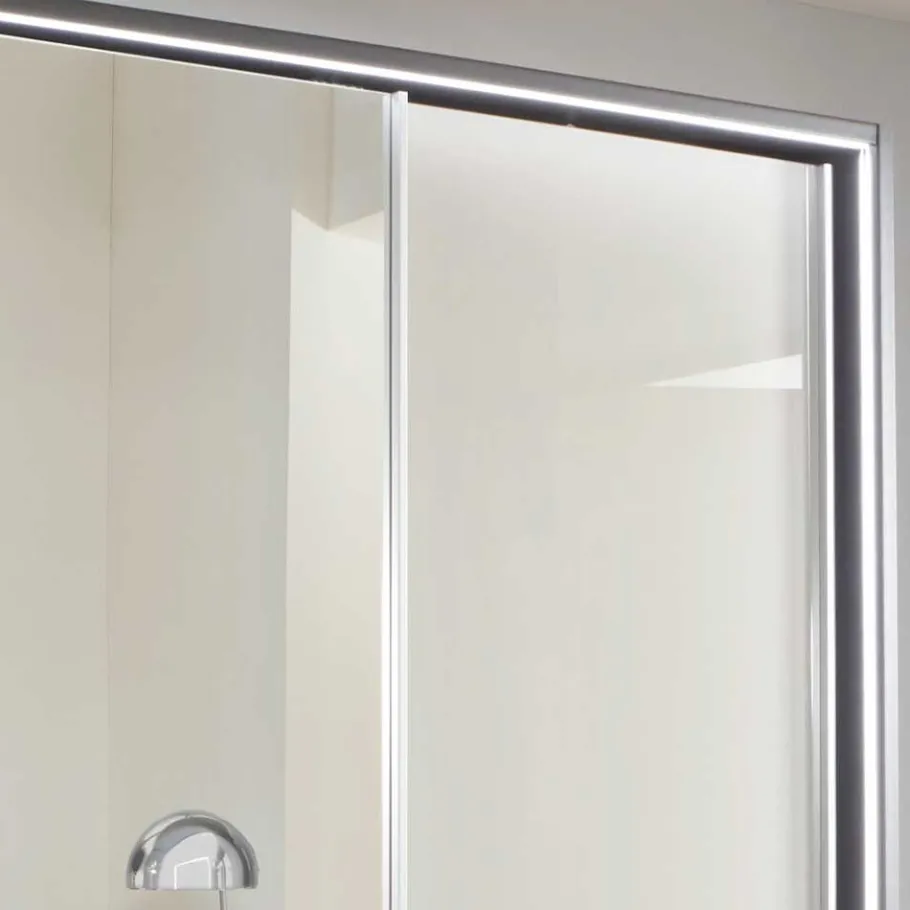 New Wohnen Design Schrank mit Spiegel & Glas Front Hellgrau - Capolyna