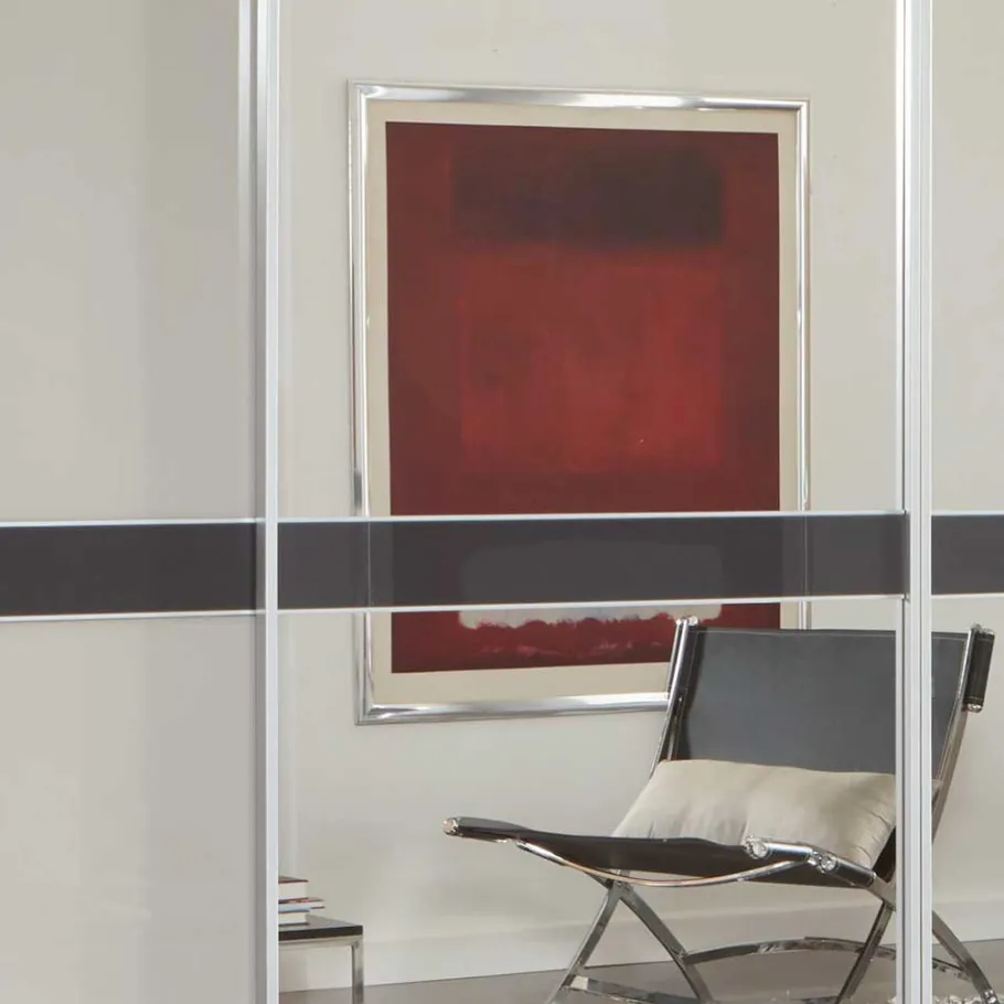 New Wohnen Design Schrank mit Spiegel & Glas Front Hellgrau - Capolyna