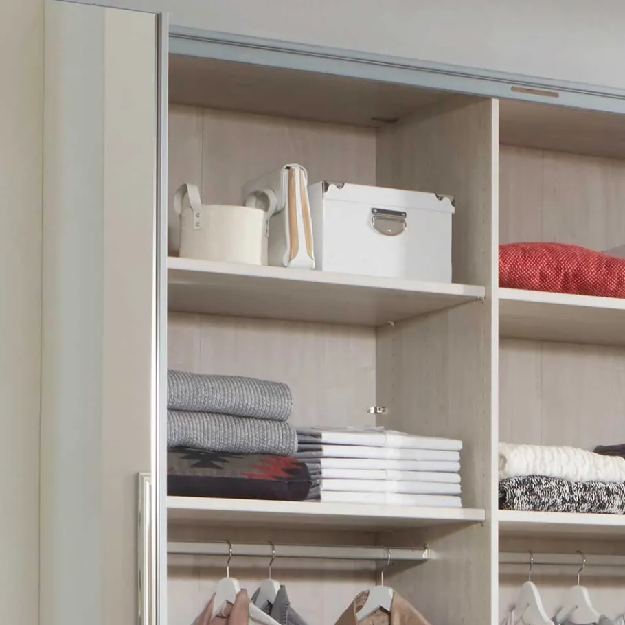New Wohnen Design Schrank mit Spiegel & Glas Front Hellgrau - Capolyna