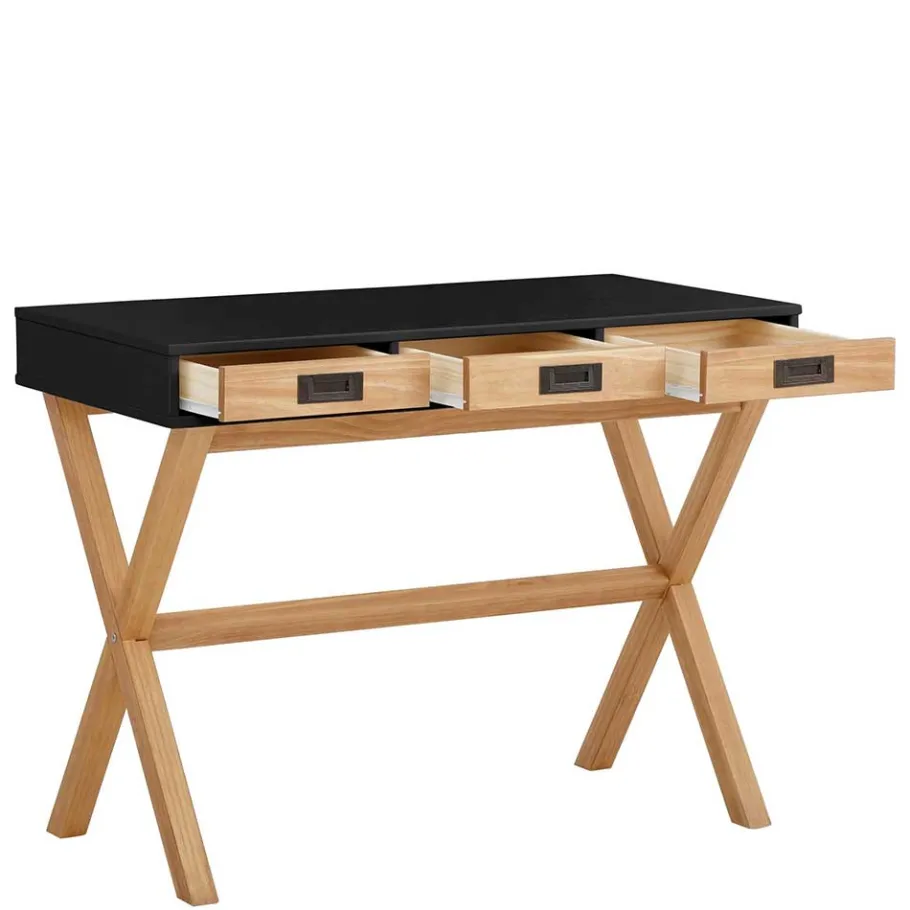 Outlet Wohnen Design Schreibtisch in Schwarz und Kiefer Natur - Adios