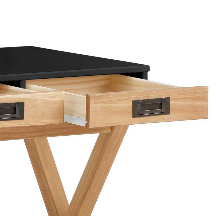 Outlet Wohnen Design Schreibtisch in Schwarz und Kiefer Natur - Adios