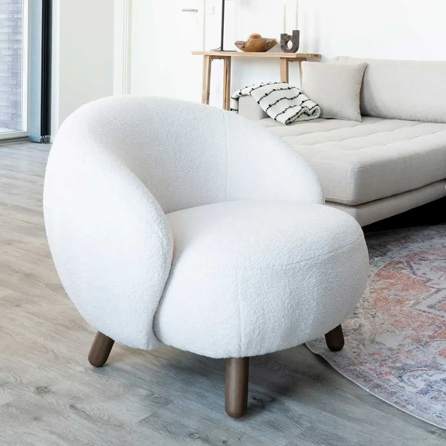 Discount Wohnen Design Sessel in Offwhite Lammfell Stoff - Tirol