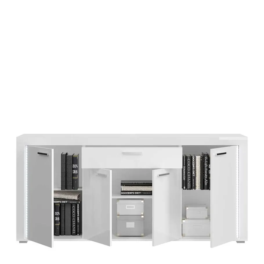 Sale Wohnen Design Sideboard mit LED in Weiß Hochglanz - Gomata