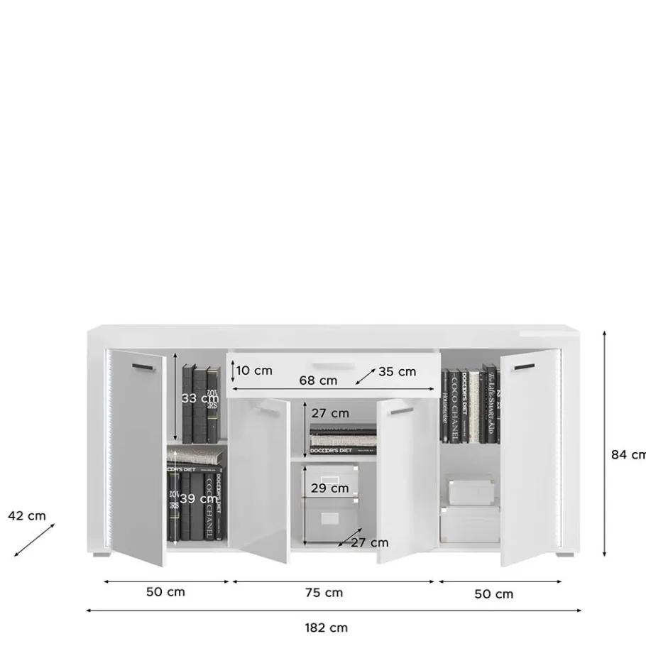 Sale Wohnen Design Sideboard mit LED in Weiß Hochglanz - Gomata
