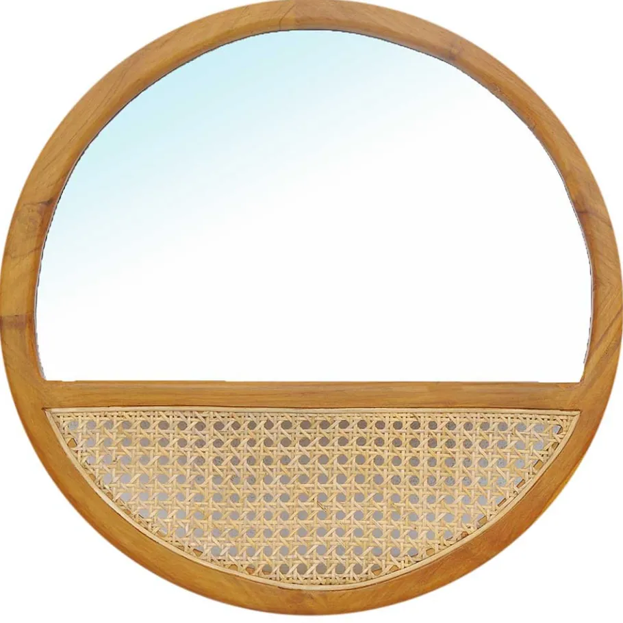 Discount Wohnen Design Spiegel aus Teak & Rattan - Vilrada