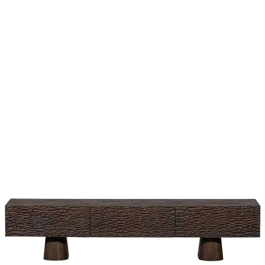 Hot Wohnen Design TV Lowboard aus Mangoholz in Walnuss Braun - Glancossa