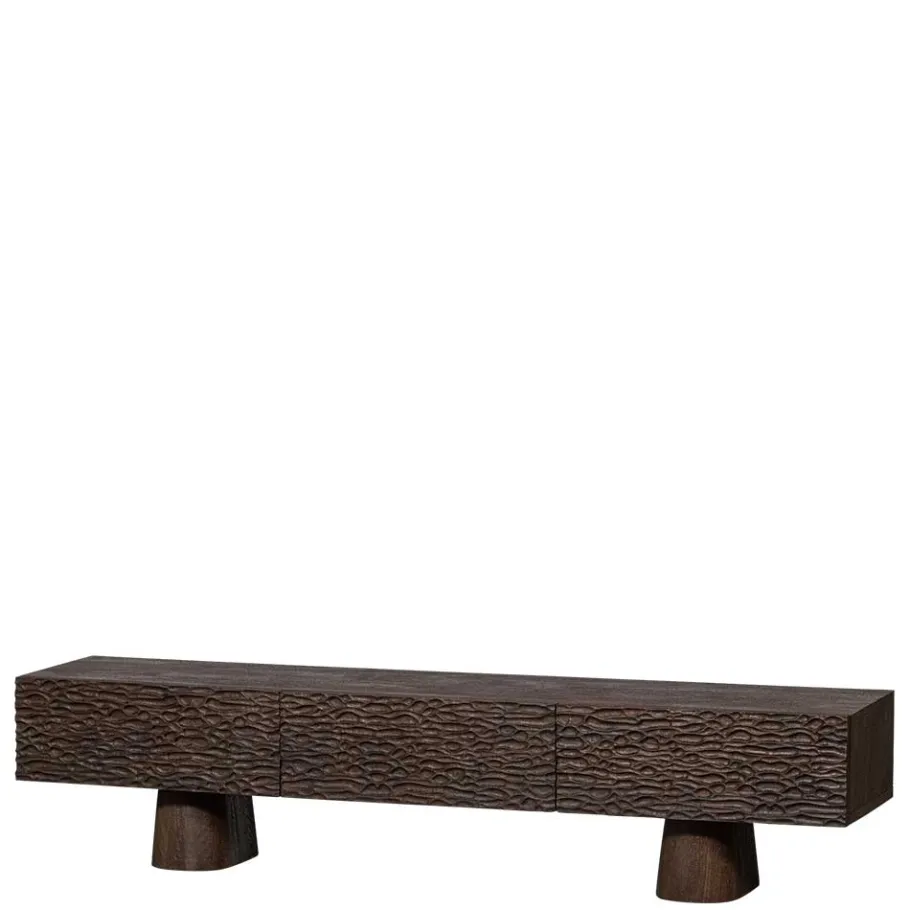Hot Wohnen Design TV Lowboard aus Mangoholz in Walnuss Braun - Glancossa