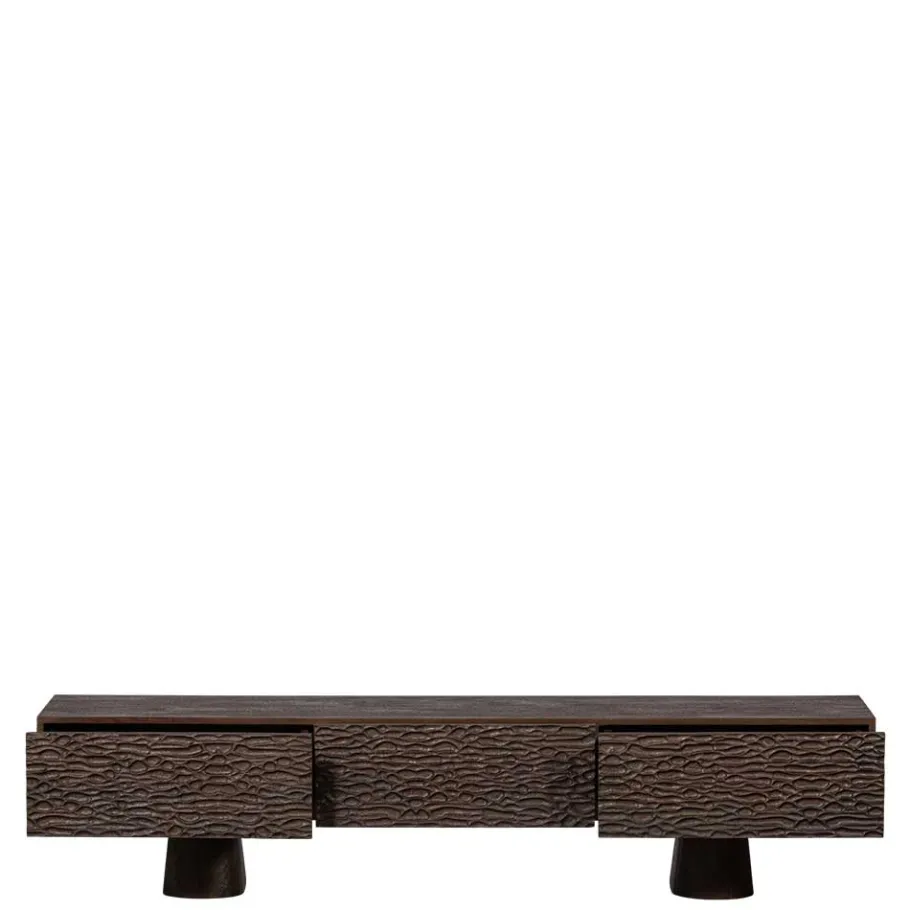 Hot Wohnen Design TV Lowboard aus Mangoholz in Walnuss Braun - Glancossa