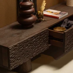Hot Wohnen Design TV Lowboard aus Mangoholz in Walnuss Braun - Glancossa