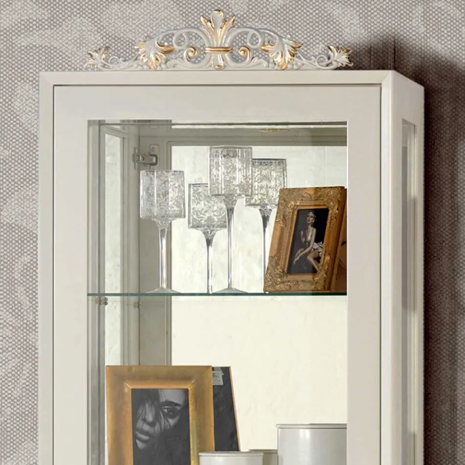 Discount Wohnen Design TV Wand in Weiß & Gold - Valganios (vierteilig)