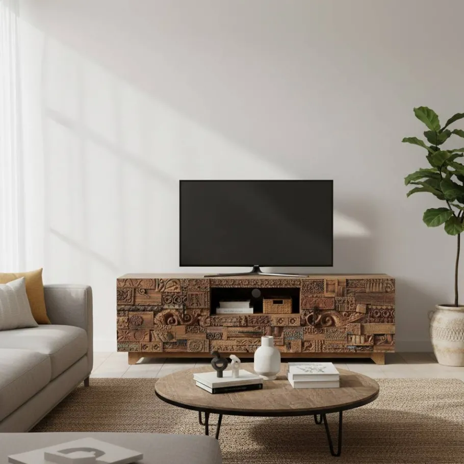 New Wohnen Design TV-Lowboard aus Mangoholz rustikal - Lacid