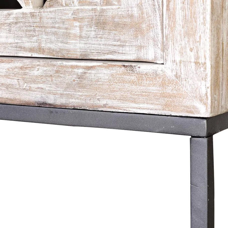 Wohnen Design Vintageschrank in White Wash Mangoholz - Fudorus