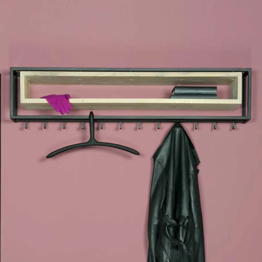 New Wohnen Design Wandgarderobe aus Eiche & Stahl - Acke