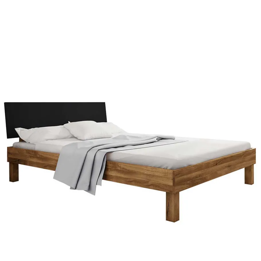 Discount Wohnen Design Wildeiche Bett & Nachttische - Olbysca (dreiteilig)