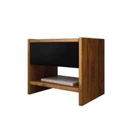 Discount Wohnen Design Wildeiche Bett & Nachttische - Olbysca (dreiteilig)