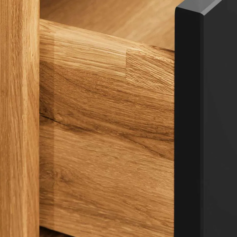 Discount Wohnen Design Wildeiche Bett & Nachttische - Olbysca (dreiteilig)