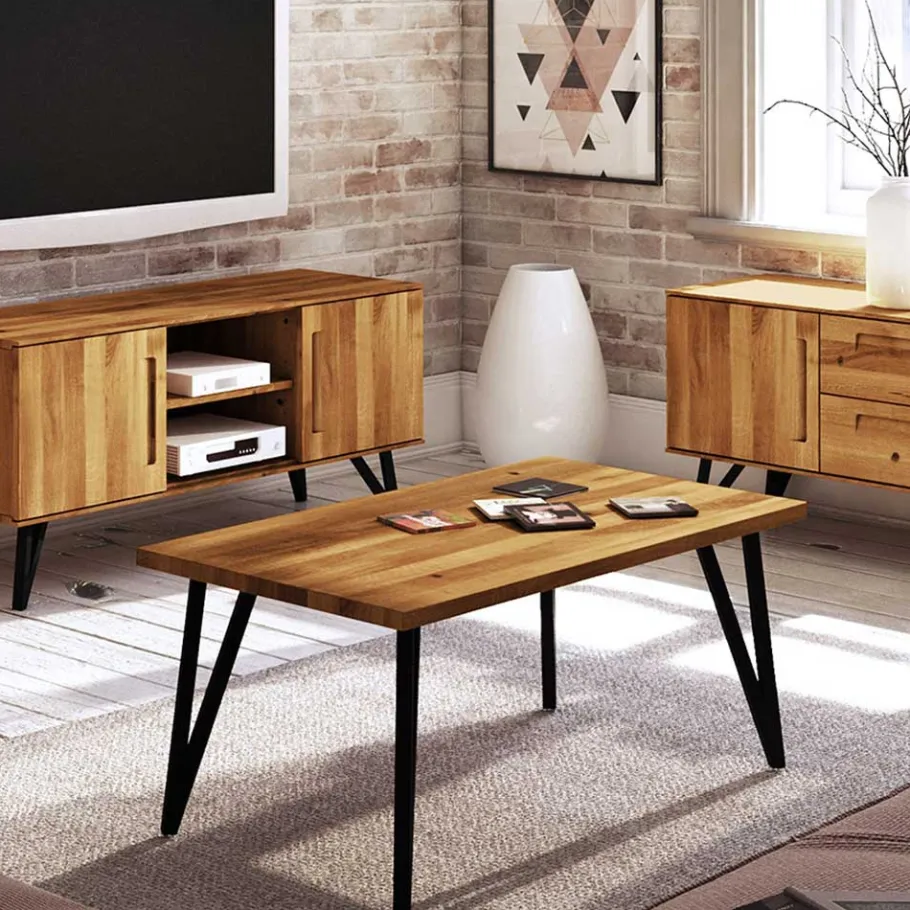 Outlet Wohnen Design Wohnzimmertisch aus Wildeiche & Stahl - Mandirov