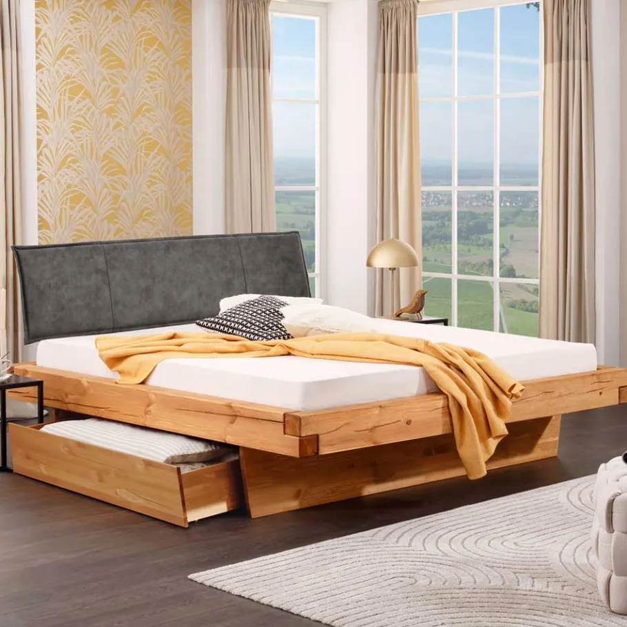 New Wohnen Design-Balkenbett mit Polsterkopfteil - Kalastania