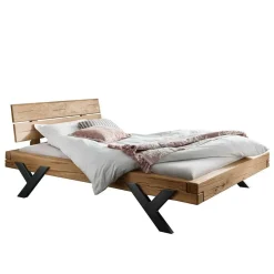 Clearance Wohnen Designbett aus Eichenbalken mit Metallfüßen - Frenanda