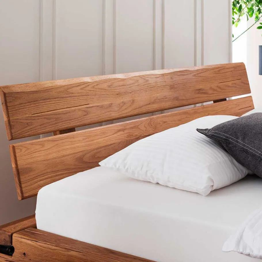 Clearance Wohnen Designbett aus Eichenbalken mit Metallfüßen - Frenanda
