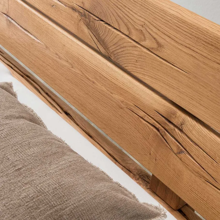 Clearance Wohnen Designbett aus Eichenbalken mit Metallfüßen - Frenanda