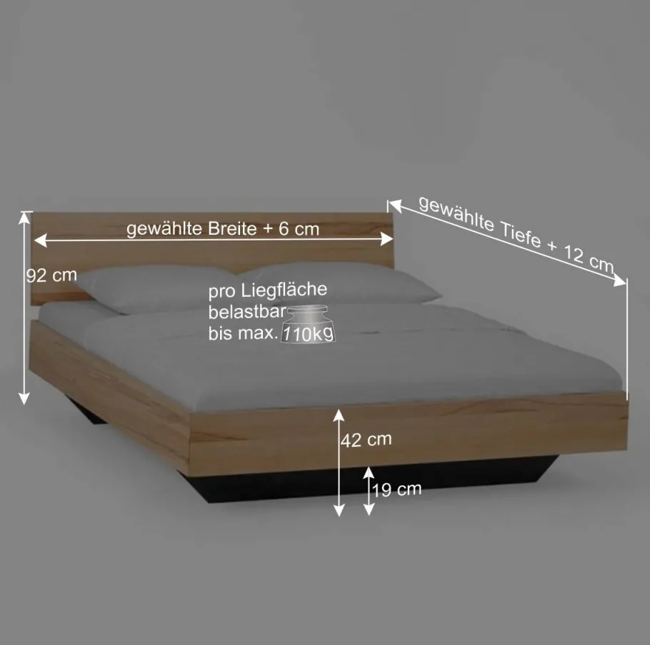 Wohnen Designbett in Schwebeoptik Puig mit Nachttisch Set (dreiteilig)