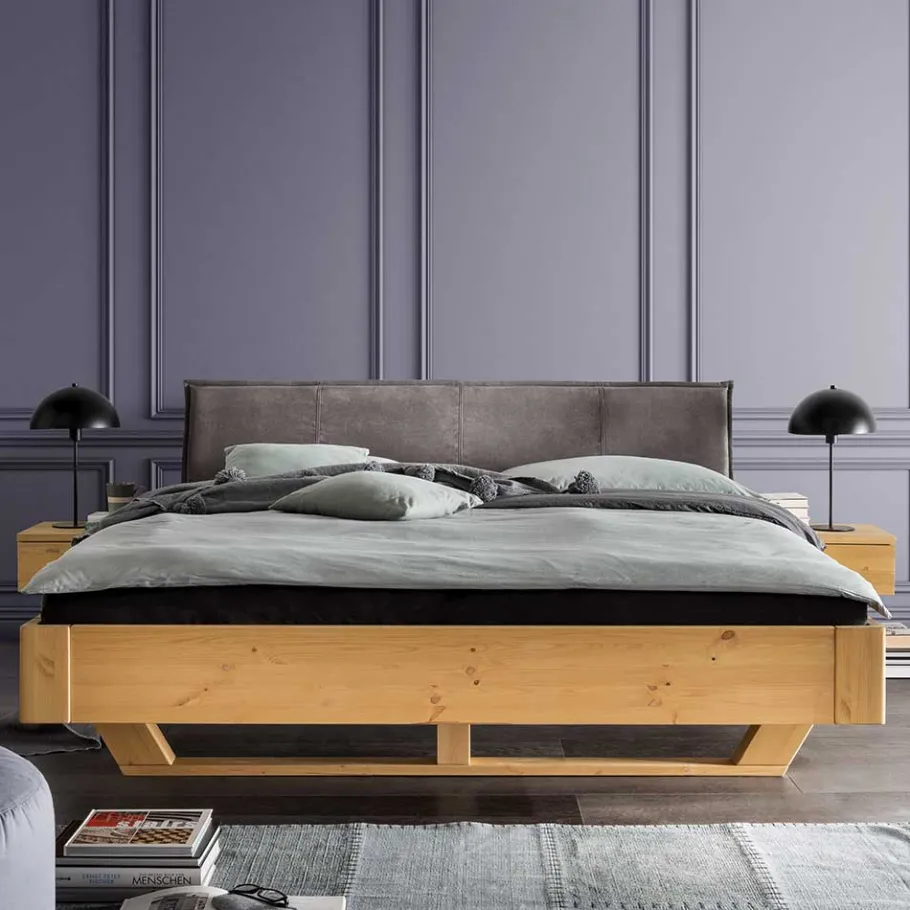 Sale Wohnen Designbett mit Holzkufen aus Kiefer gelaugt - Ravilon