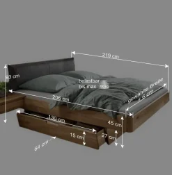 Online Wohnen Designbett mit zwei Bettkästen aus Wildeiche - Zennian (dreiteilig)