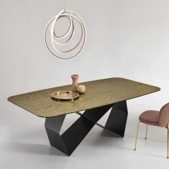 Outlet Wohnen Designer Esstisch mit Strukturglas Platte in Bronze - Curney