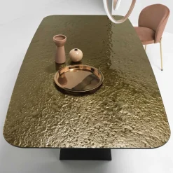 Outlet Wohnen Designer Esstisch mit Strukturglas Platte in Bronze - Curney