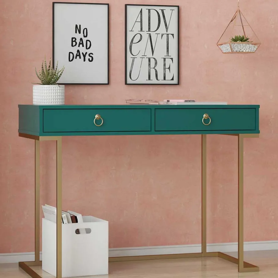 Online Wohnen Designer Schreibtisch in Petrol und Messing - Belego