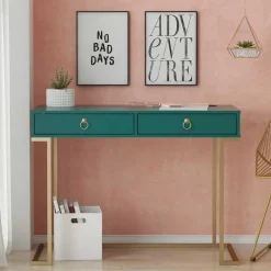 Online Wohnen Designer Schreibtisch in Petrol und Messing - Belego