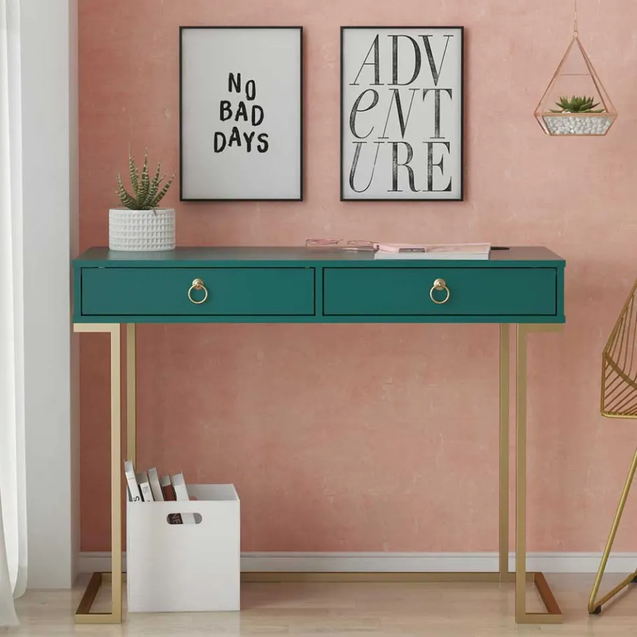 Online Wohnen Designer Schreibtisch in Petrol und Messing - Belego