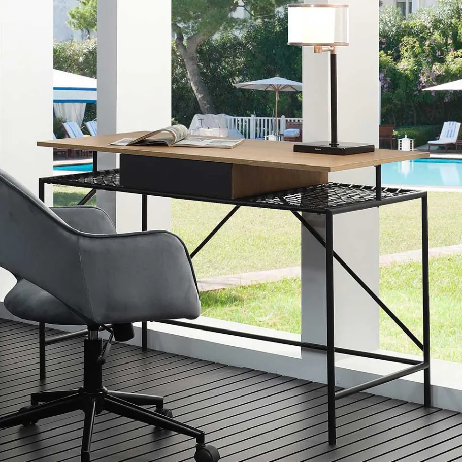 Best Wohnen Designer Schreibtisch mit Ablagen aus Kunstrattan - Zavias