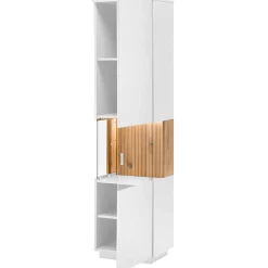 New Wohnen Designer Wohnzimmervitrine in Weiß und Eiche Bianco - Miloris