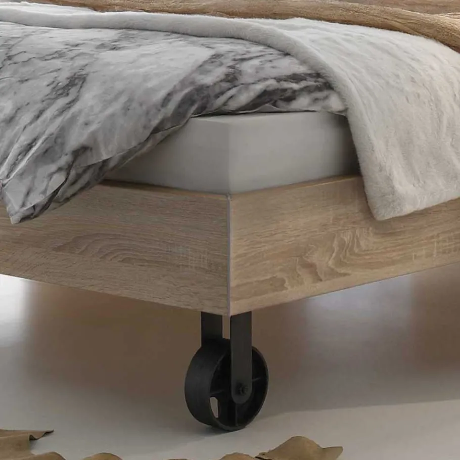 Outlet Wohnen Designerbett mit Metallfüßen in Rad Optik - Nesut