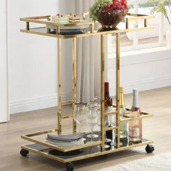 Online Wohnen Design-Servierwagen in Schwarz Glas - Ranieros
