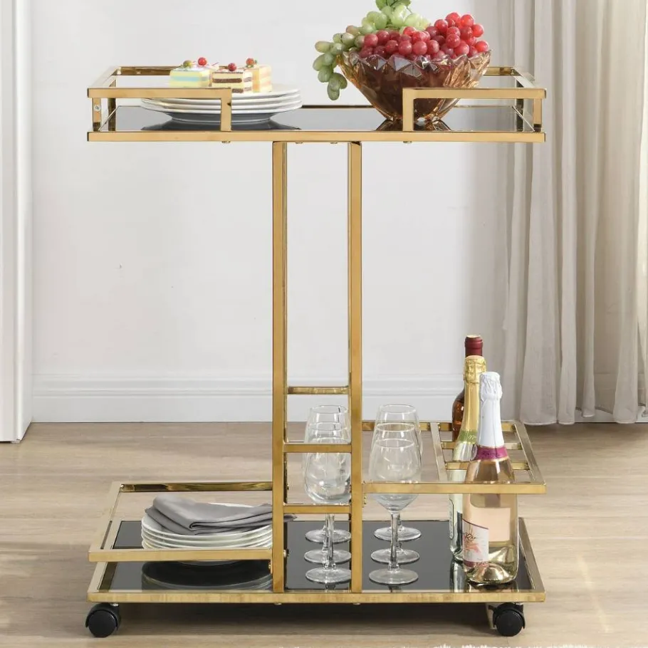 Online Wohnen Design-Servierwagen in Schwarz Glas - Ranieros