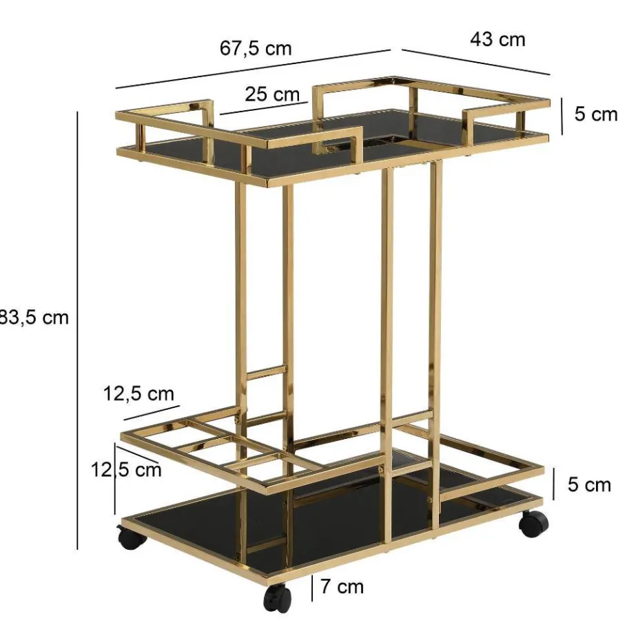 Online Wohnen Design-Servierwagen in Schwarz Glas - Ranieros