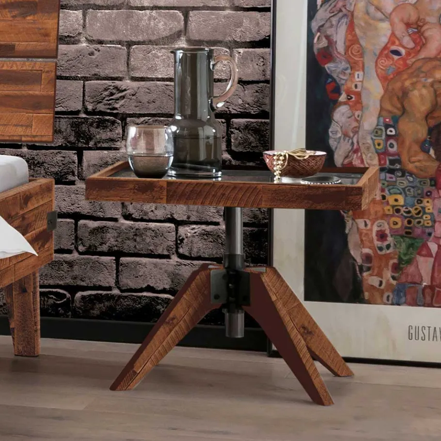 Wohnen Doppelbett aus Akazie mit Antik Finish - Caleena
