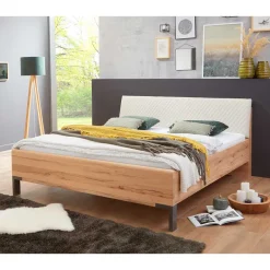Outlet Wohnen Doppelbett aus Kernbuche mit Polsterkopfteil - Krofun