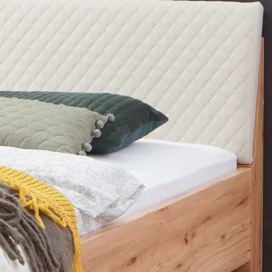 Outlet Wohnen Doppelbett aus Kernbuche mit Polsterkopfteil - Krofun
