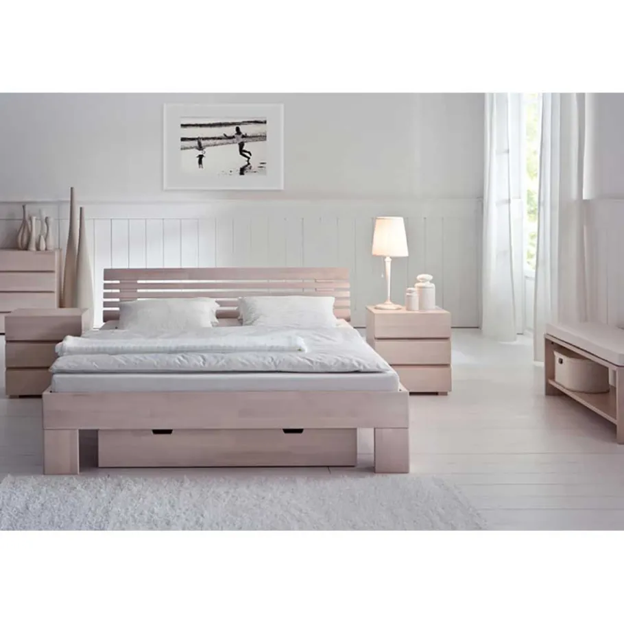 Discount Wohnen Doppelbett Harrison aus Buche Massivholz