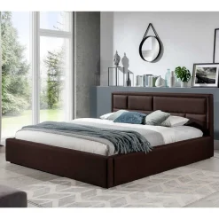 Outlet Wohnen Doppelbett mit braunem Webstoffbezug - Selami