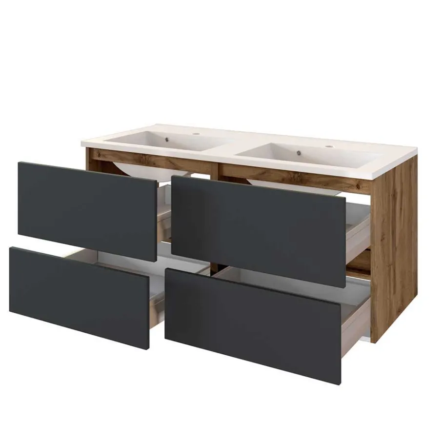 New Wohnen Doppelter Waschtisch mit Spiegelschrank - Athrin (dreiteilig)