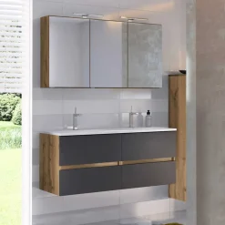 New Wohnen Doppel-Waschtisch & LED Spiegelschrank - Athrin (zweiteilig)