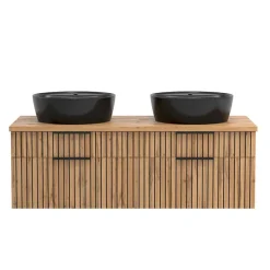 Sale Wohnen Doppel-Waschtisch mit schwarzen Aufsatzbecken - Crystoga